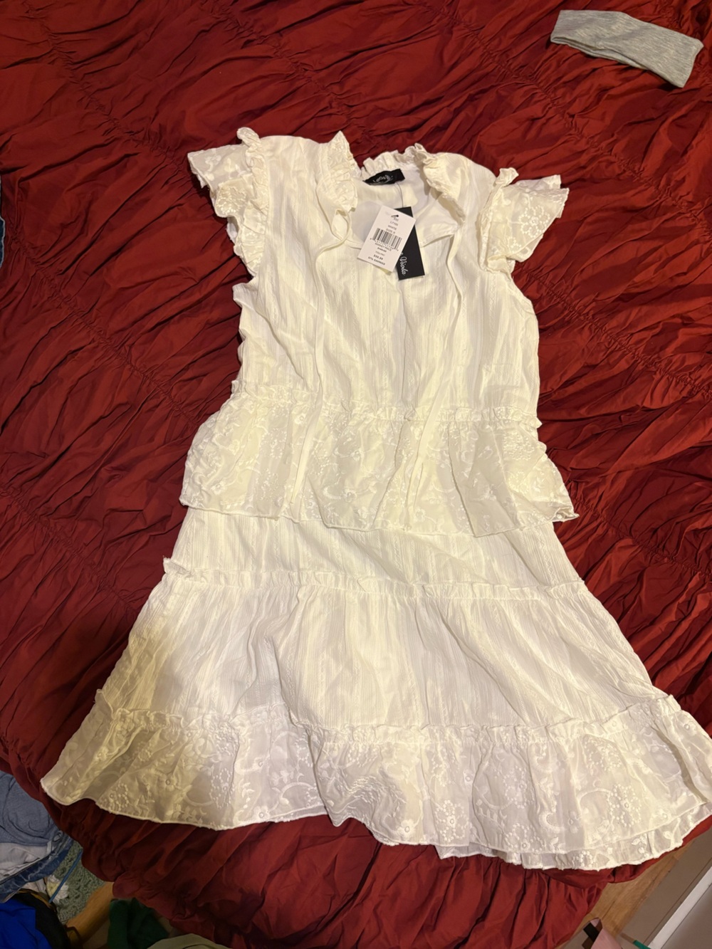 White Ruffled Eyelet Midi Dress